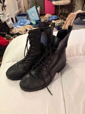 Black Lace-Up Combat Boots - Women's
